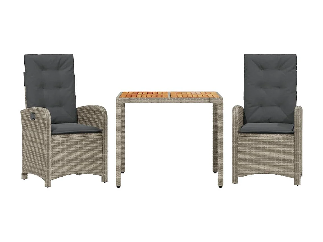 Adrien-Paul  Ensemble à manger de jardin 3 pcs coussins gris résine tressée