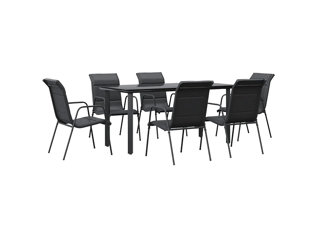 Skorja  Ensemble à manger de jardin 7 pcs noir textilène et acier