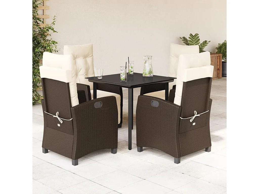 Prolenta Premium -  Ensemble à manger de jardin 5 pcs et coussins marron poly rotin