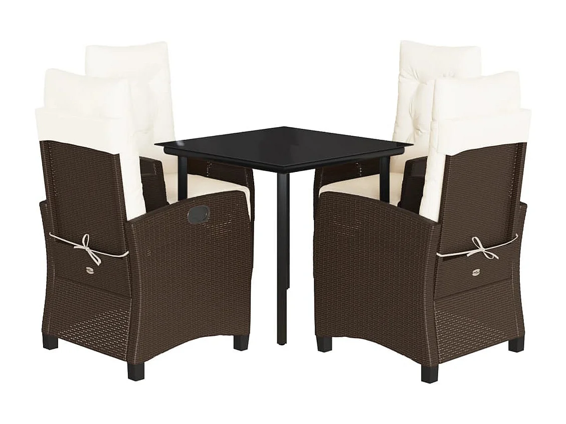 Prolenta Premium -  Ensemble à manger de jardin 5 pcs et coussins marron poly rotin