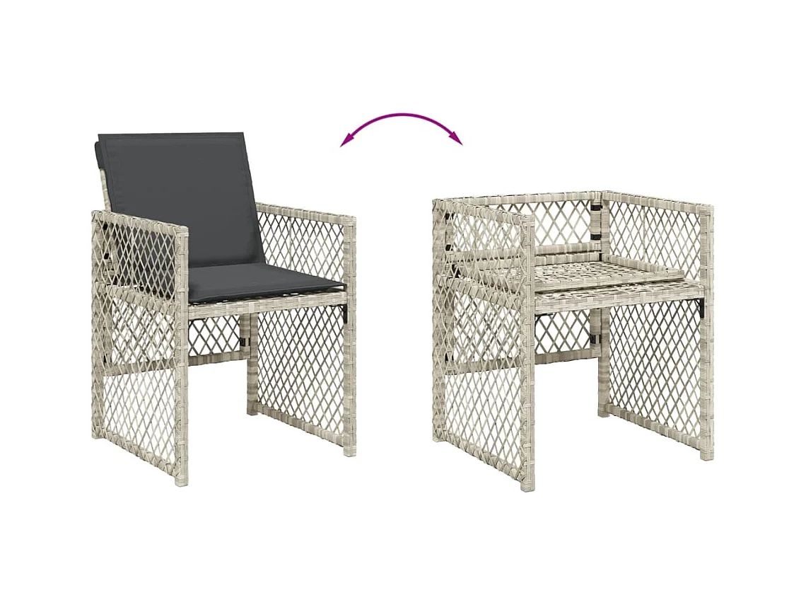 Tatu  Ensemble à manger de jardin et coussins 9 pcs gris clair rotin