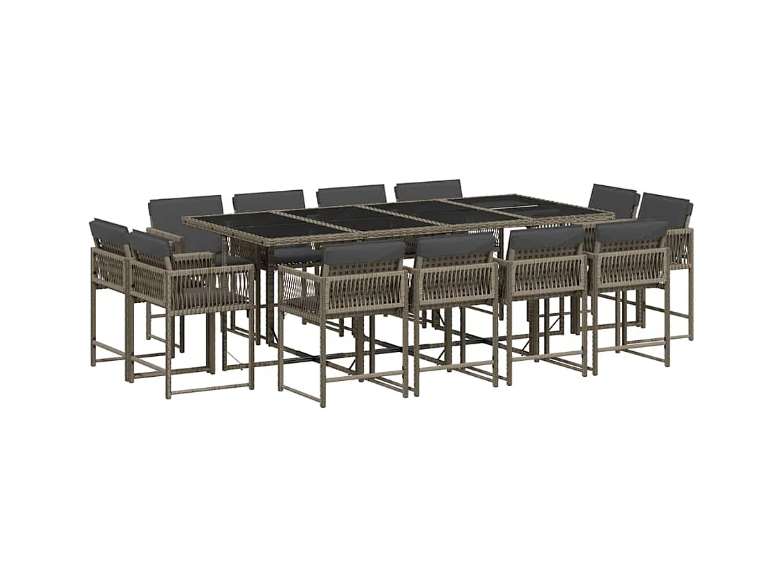 Emilia  13-delige Tuinset met kussens poly rattan grijs