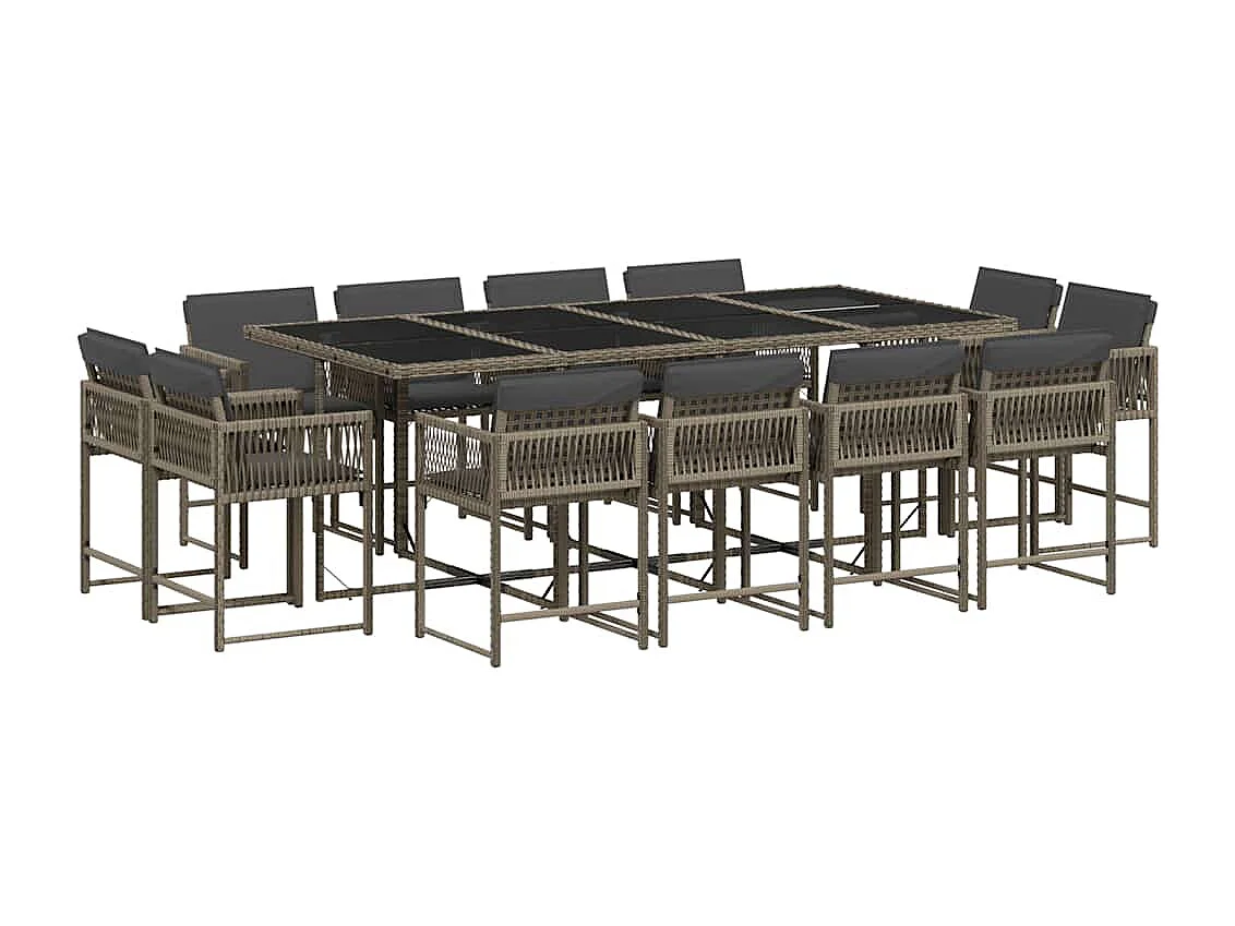 Emilia  Ensemble à manger de jardin coussins 13 pcs gris résine tressée