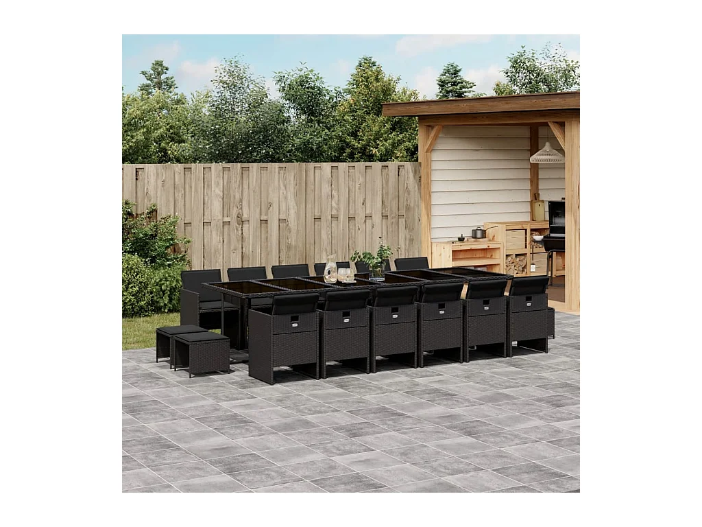 Steno  17-delige Tuinset met kussens poly rattan zwart