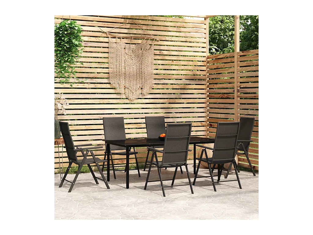 Sondrio  Ensemble à manger de jardin 7 pcs Noir