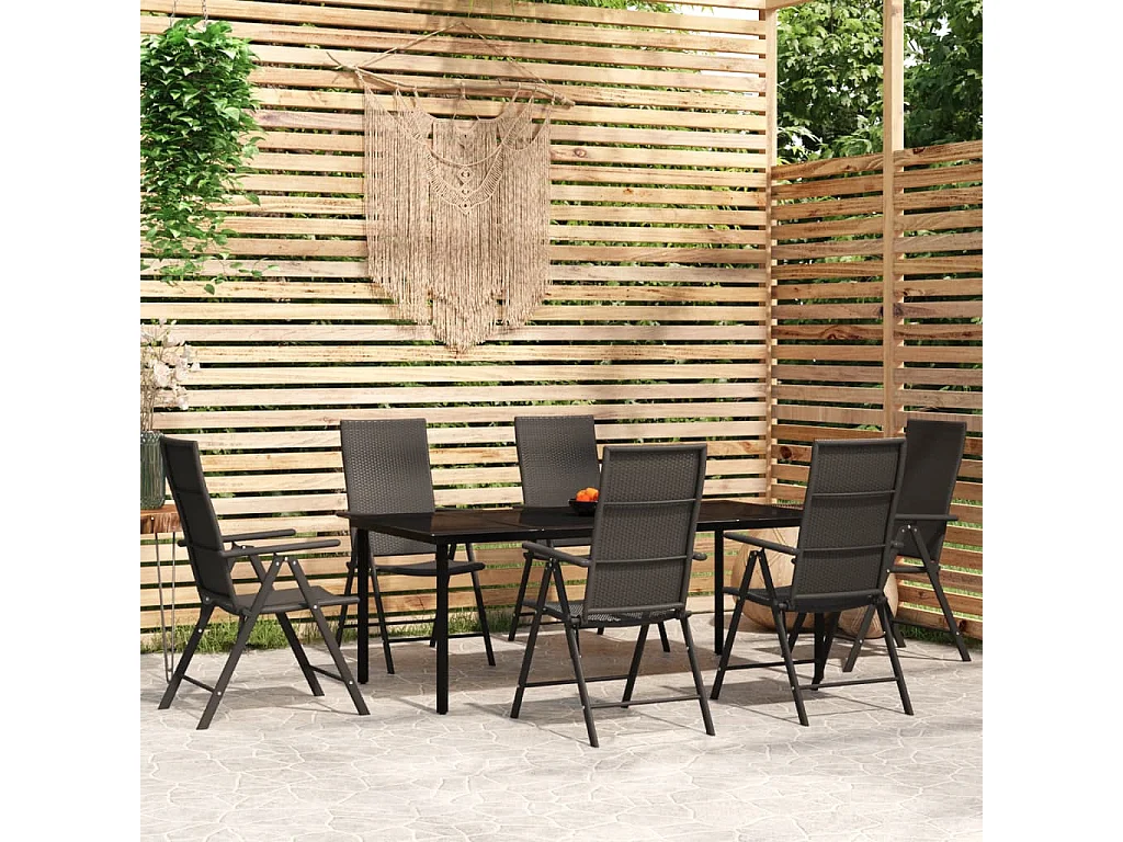 Sondrio  Ensemble à manger de jardin 7 pcs Noir