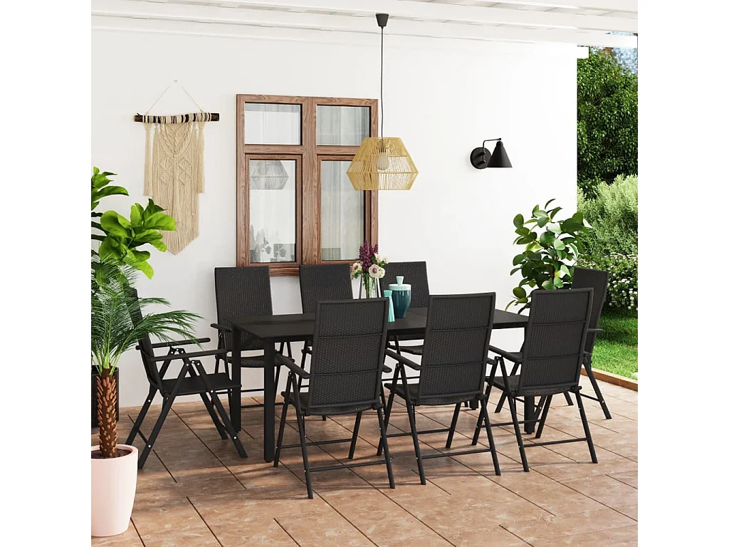 Rick Mason  Ensemble à manger de jardin 9 pcs noir