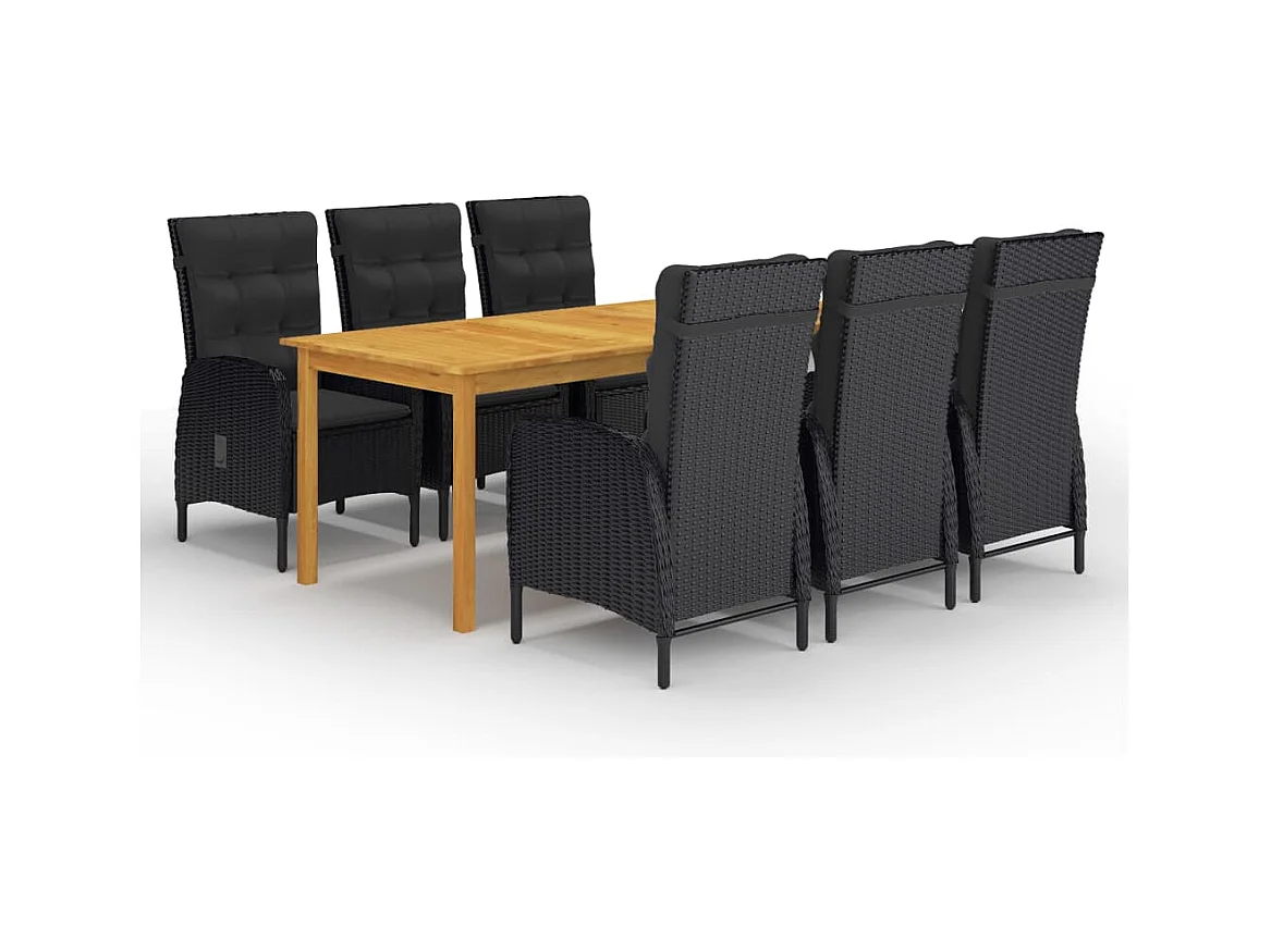 Davud  Ensemble à manger de jardin 7 pcs Noir