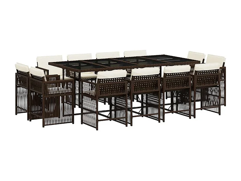 Maart  Set muebles de jardín 13 pzas y cojines ratán sintético marrón