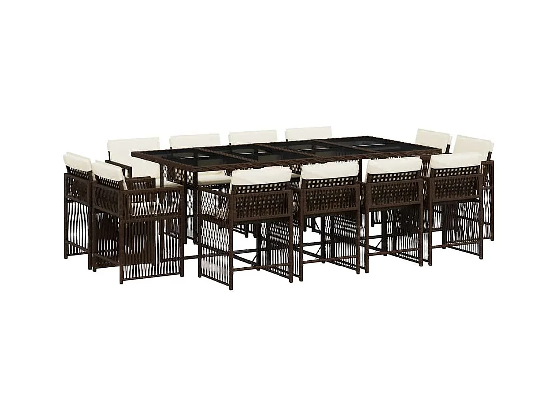 Maart  Set muebles de jardín 13 pzas y cojines ratán sintético marrón