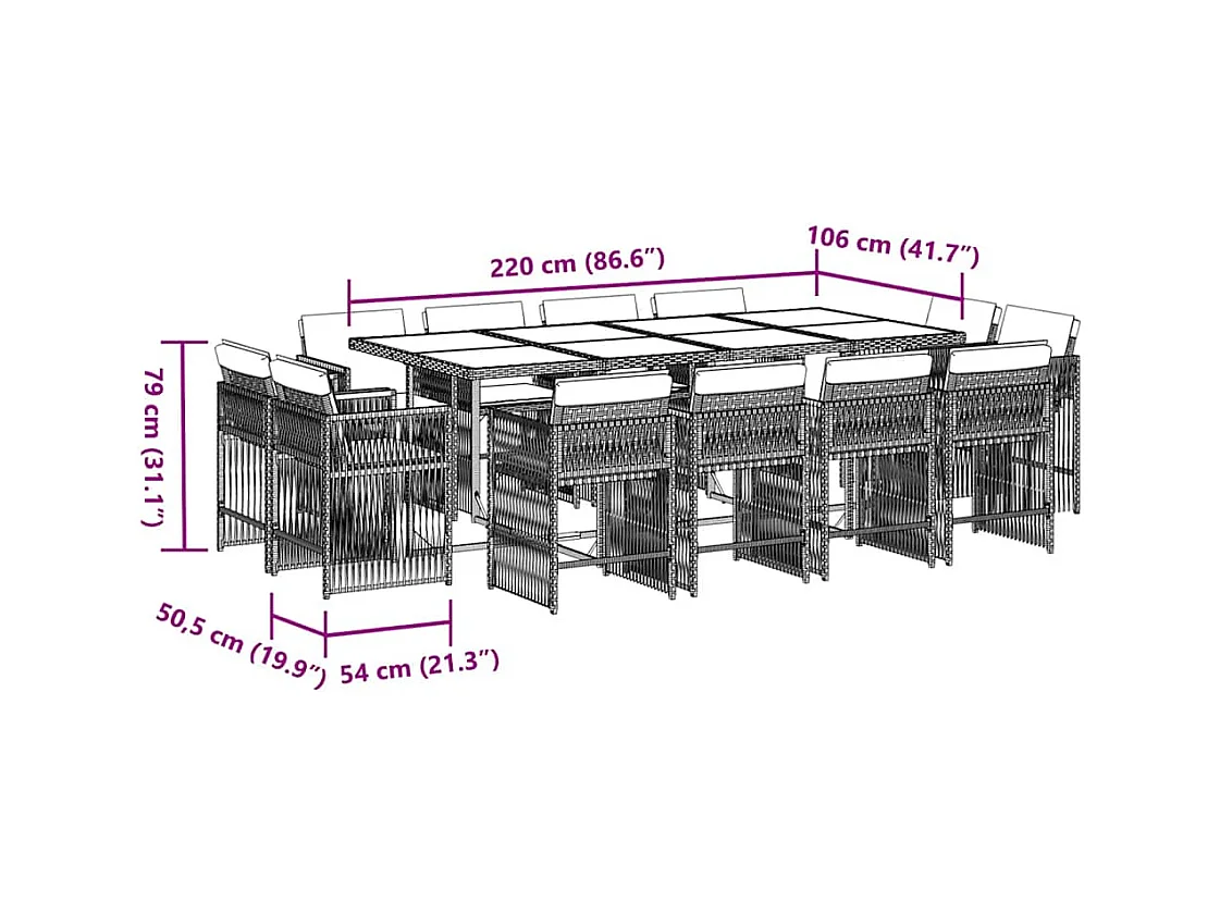Maart  Set muebles de jardín 13 pzas y cojines ratán sintético marrón