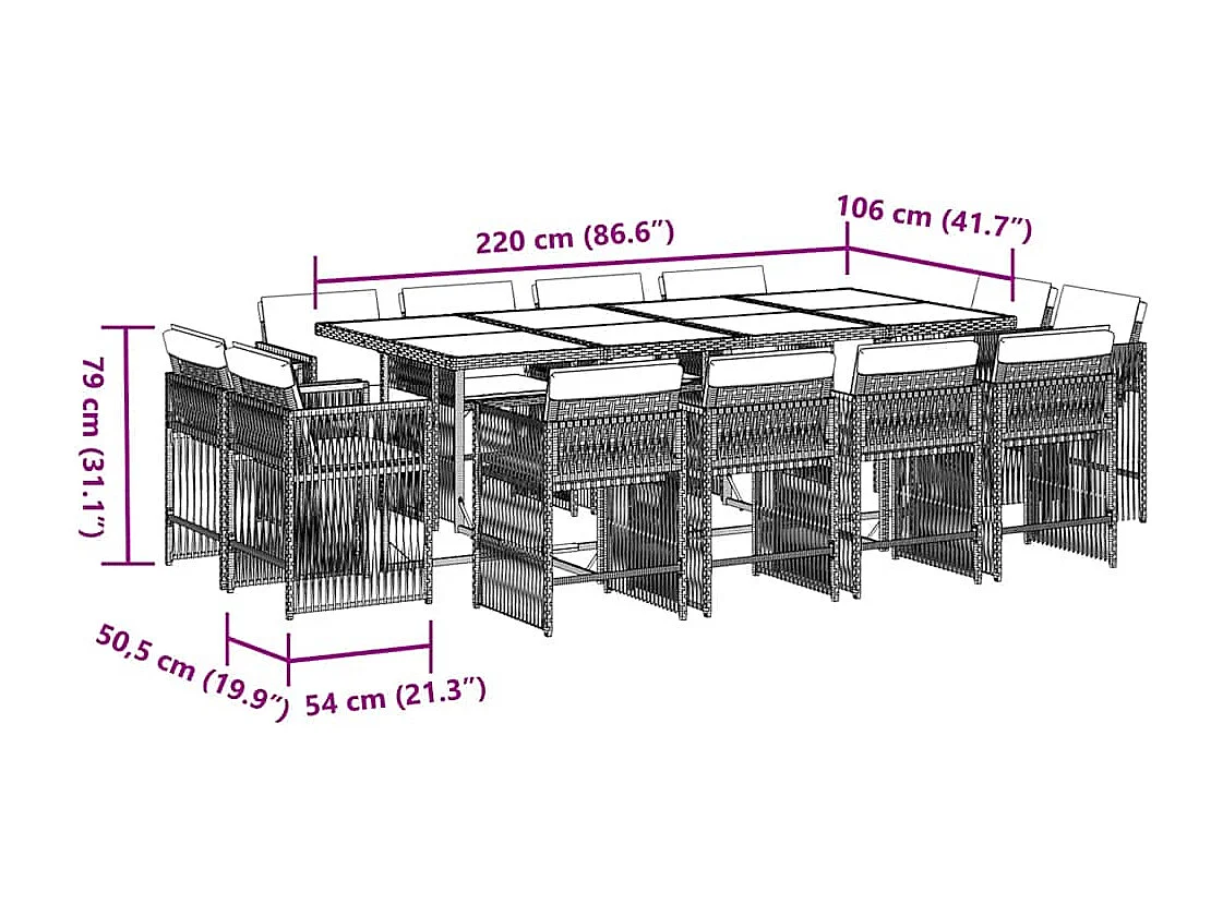Maart  Ensemble à manger de jardin avec coussins 13 pcs marron rotin