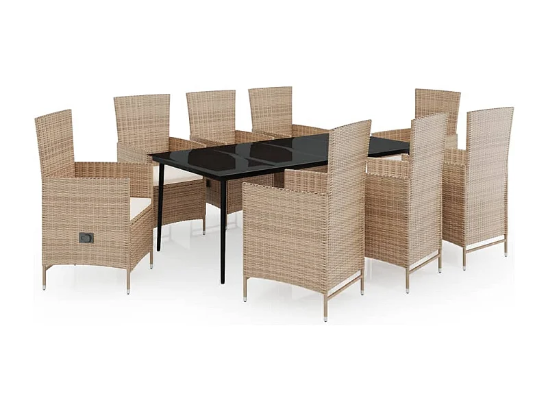 Zeldrik  Ensemble à manger de jardin avec coussins 9 pcs Beige