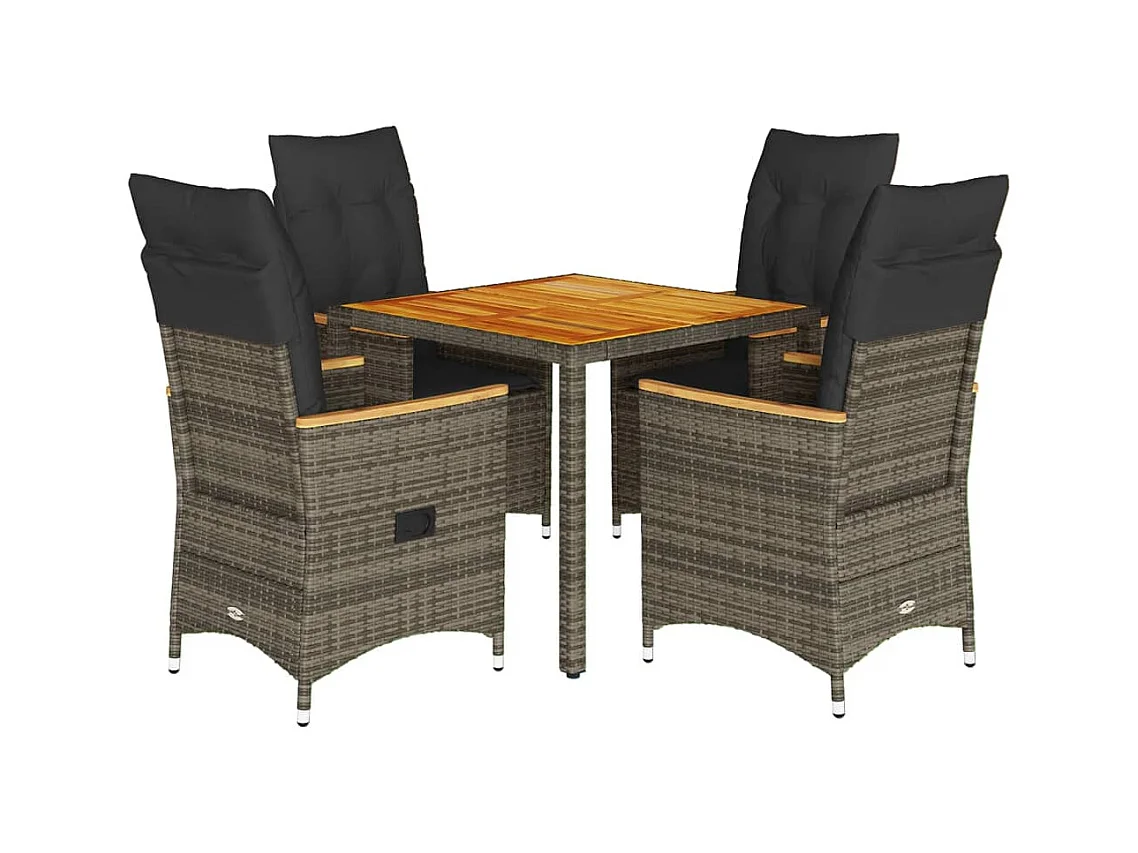 Staunton  Ensemble à manger de jardin 5 pcs coussins gris résine tressée