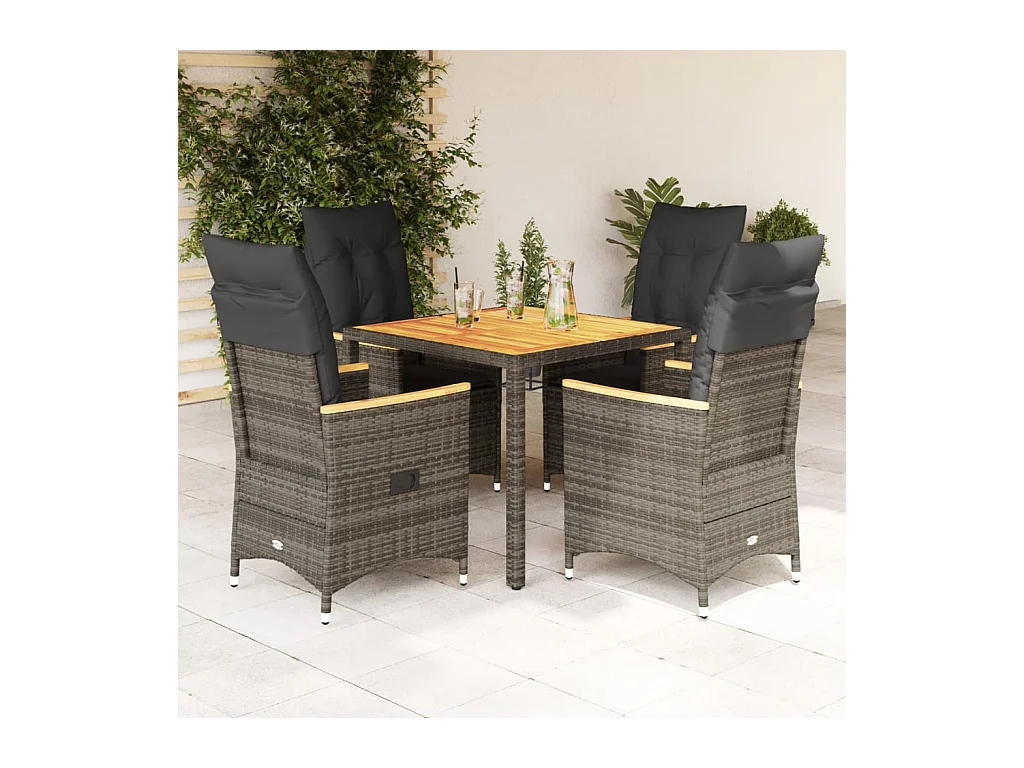 Staunton  Ensemble à manger de jardin 5 pcs coussins gris résine tressée