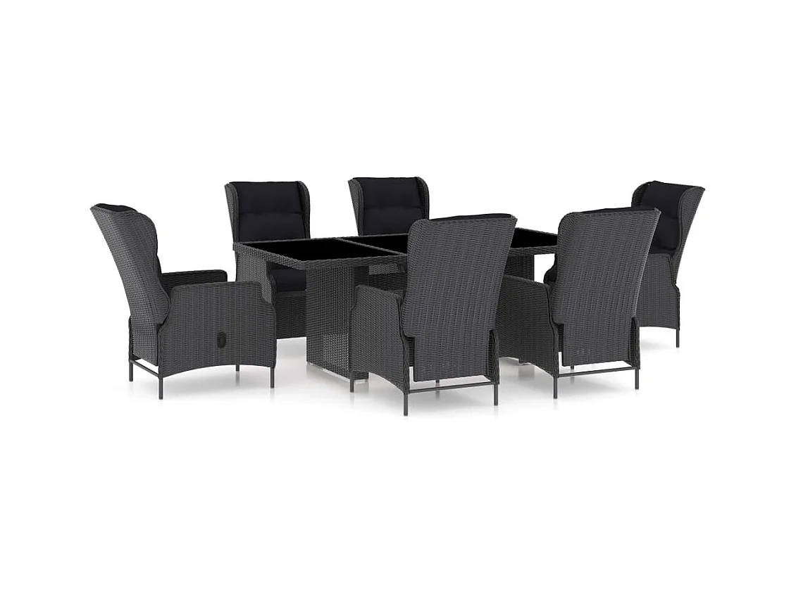 Saint-Denis  Ensemble à manger d'extérieur 7pcs et coussins rotin gris foncé