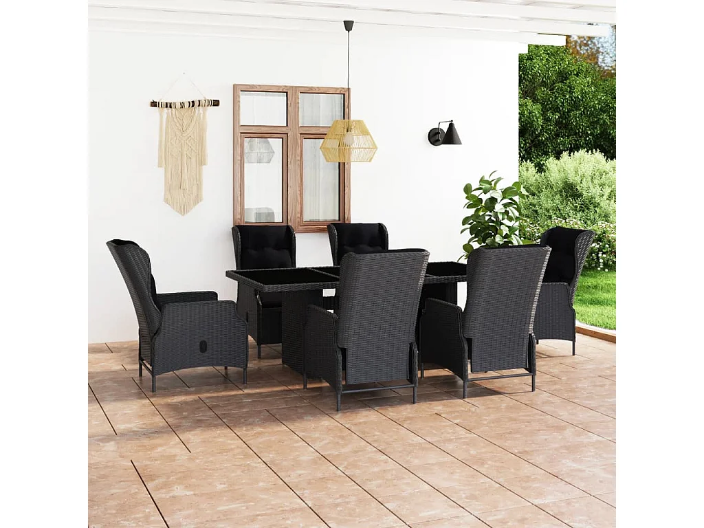 Saint-Denis  Ensemble à manger d'extérieur 7pcs et coussins rotin gris foncé