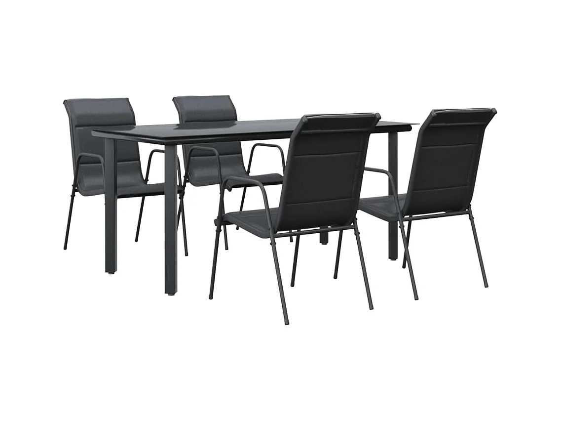 Skorja  Juego de comedor para jardín 5 piezas acero y textilene negro