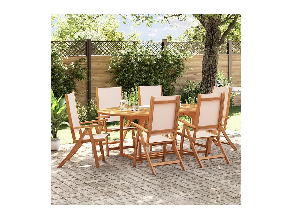 Yljo  Ensemble à Manger de jardin 7pcs bois d'acacia solide textilène