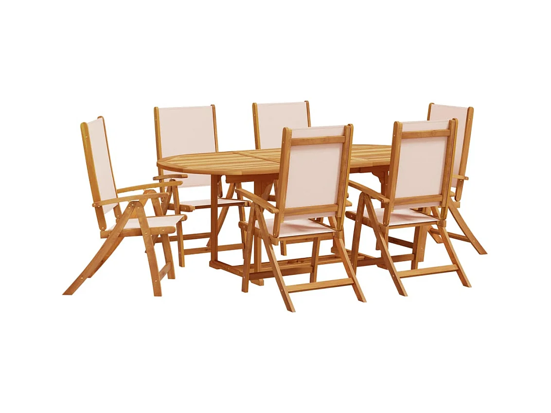 Yljo  Juego comedor de jardín 7 pzas madera maciza acacia y textileno