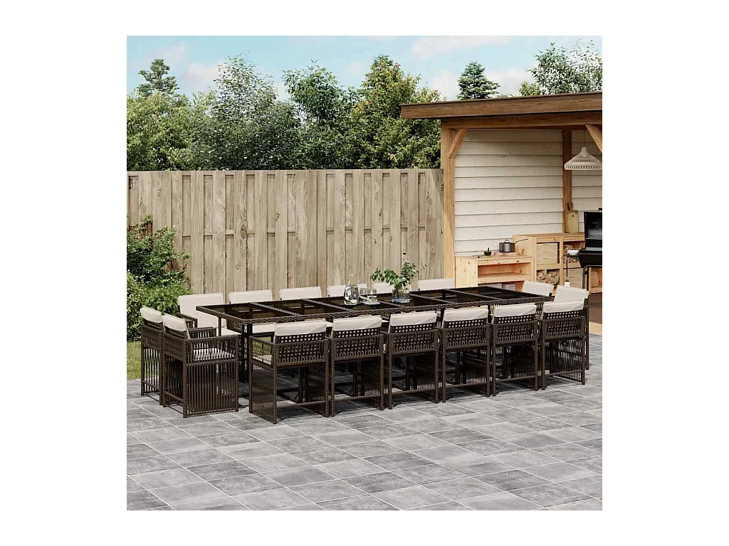 Maart  Ensemble à manger de jardin et coussins 17 pcs marron rotin