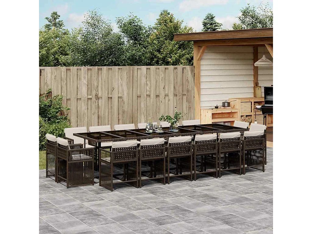 Maart  Ensemble à manger de jardin et coussins 17 pcs marron rotin