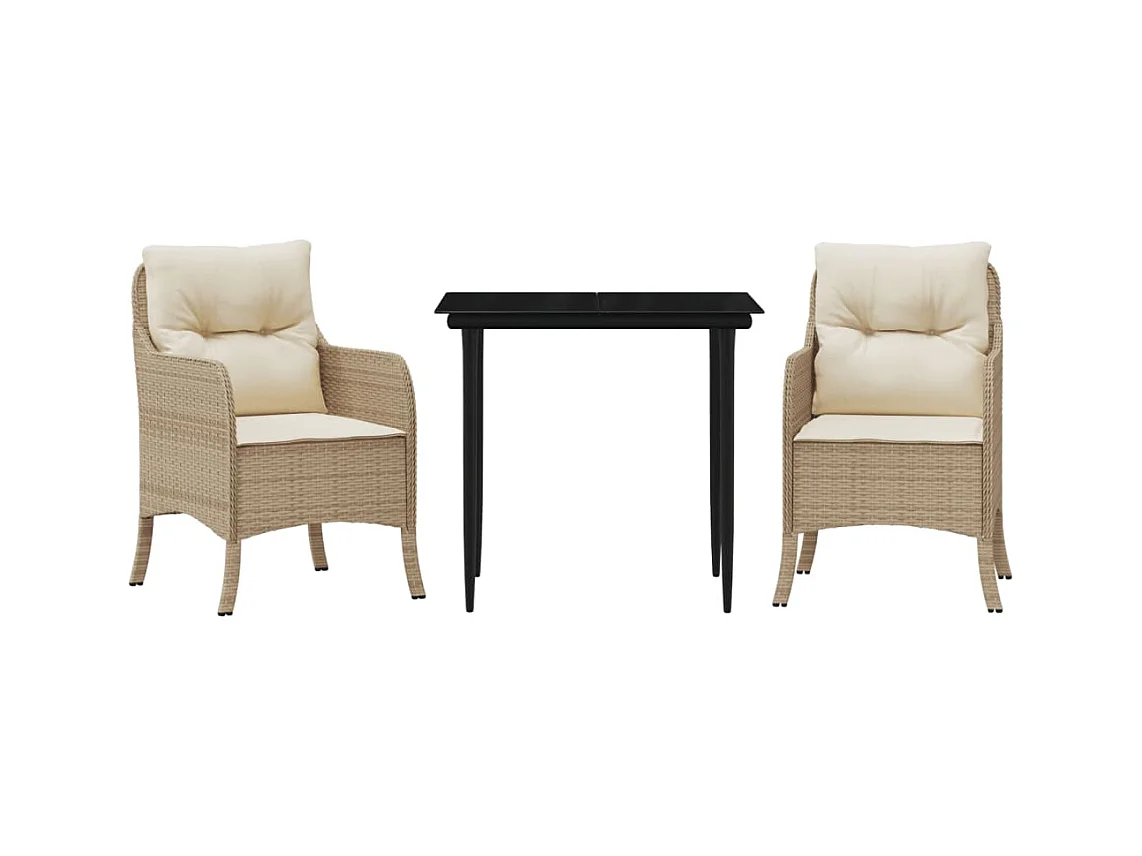 Randwijk  Ensemble à manger de jardin et coussins 3 pcs Beige poly rotin