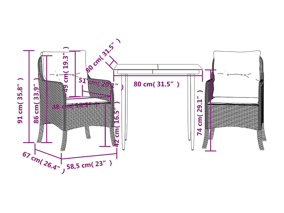 Randwijk  Ensemble à manger de jardin et coussins 3 pcs Beige poly rotin