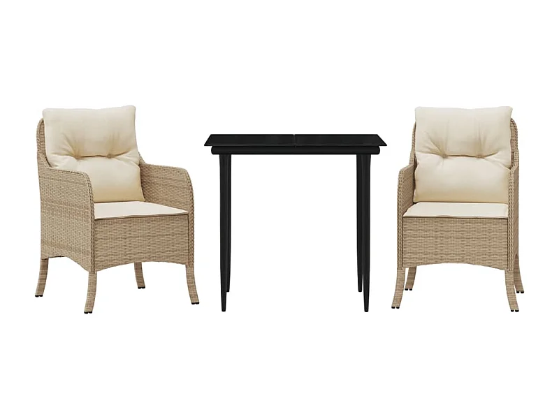 Randwijk  Ensemble à manger de jardin et coussins 3 pcs Beige poly rotin