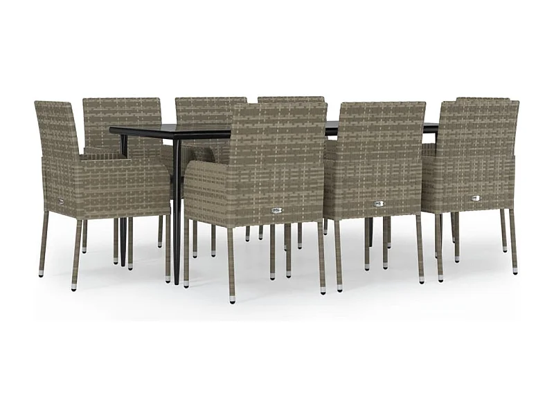 Santo Stefano di Camastra  9-delige Tuinset met kussens poly rattan zwart en grijs