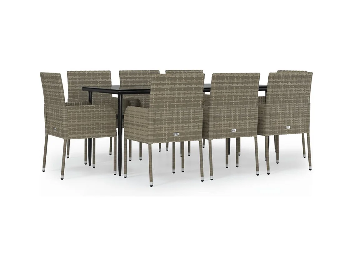 Santo Stefano di Camastra  9-delige Tuinset met kussens poly rattan zwart en grijs