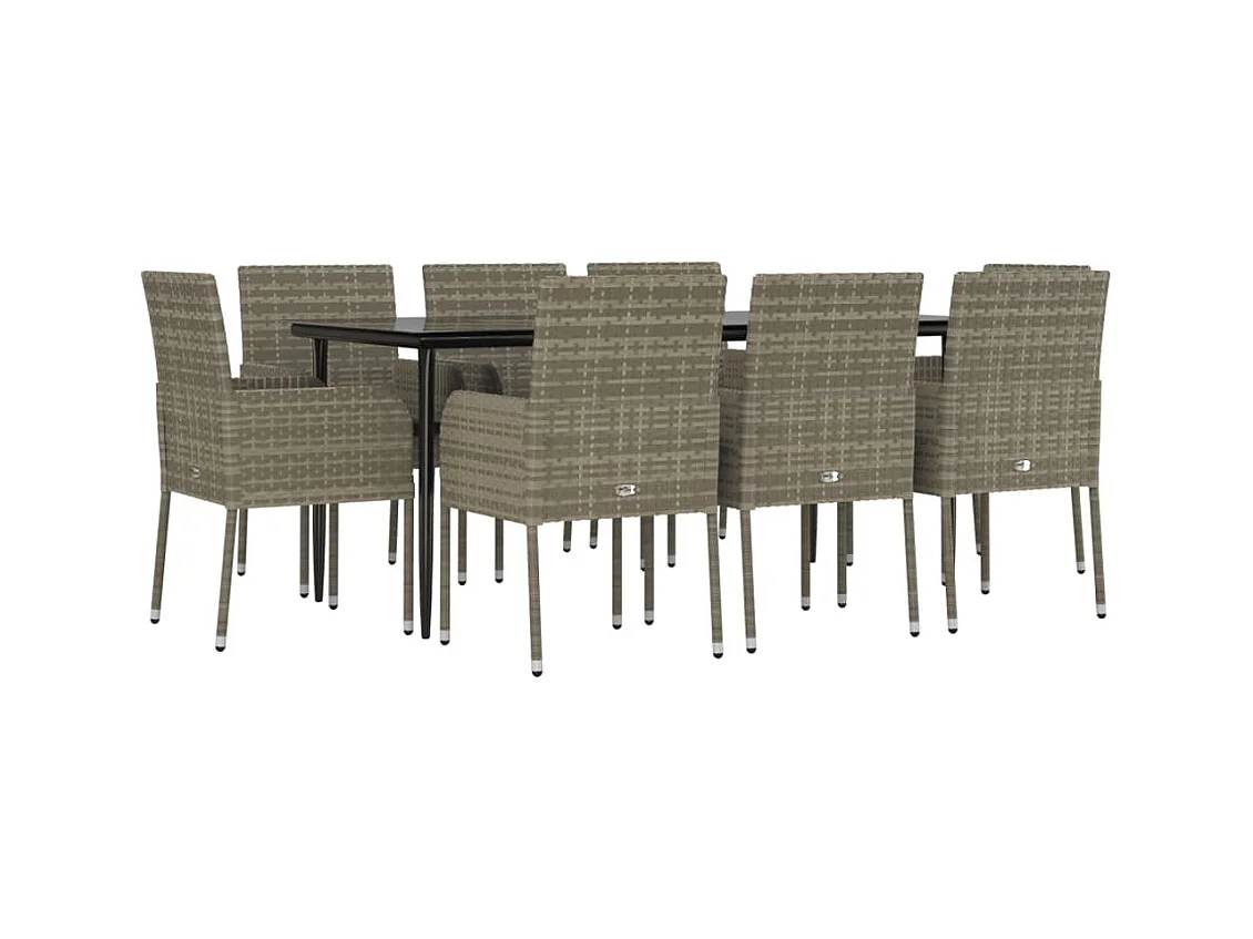 Santo Stefano di Camastra  9-delige Tuinset met kussens poly rattan zwart en grijs