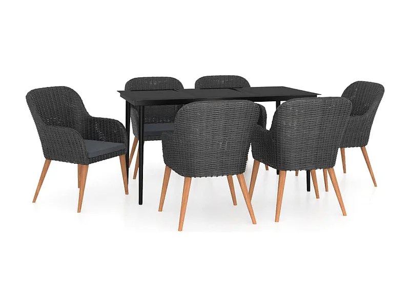 Coole  7-delige Tuinset met kussens zwart