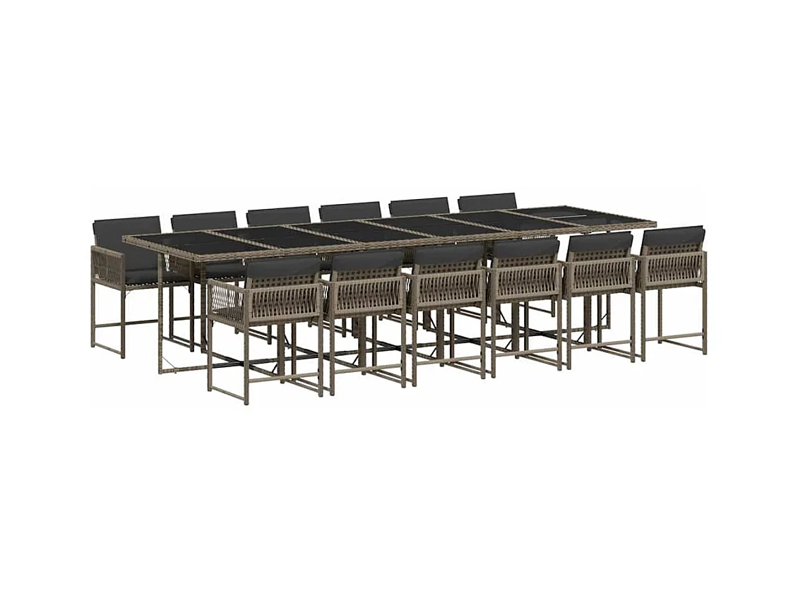 Sharif  Ensemble à manger de jardin coussins 13 pcs gris résine tressée