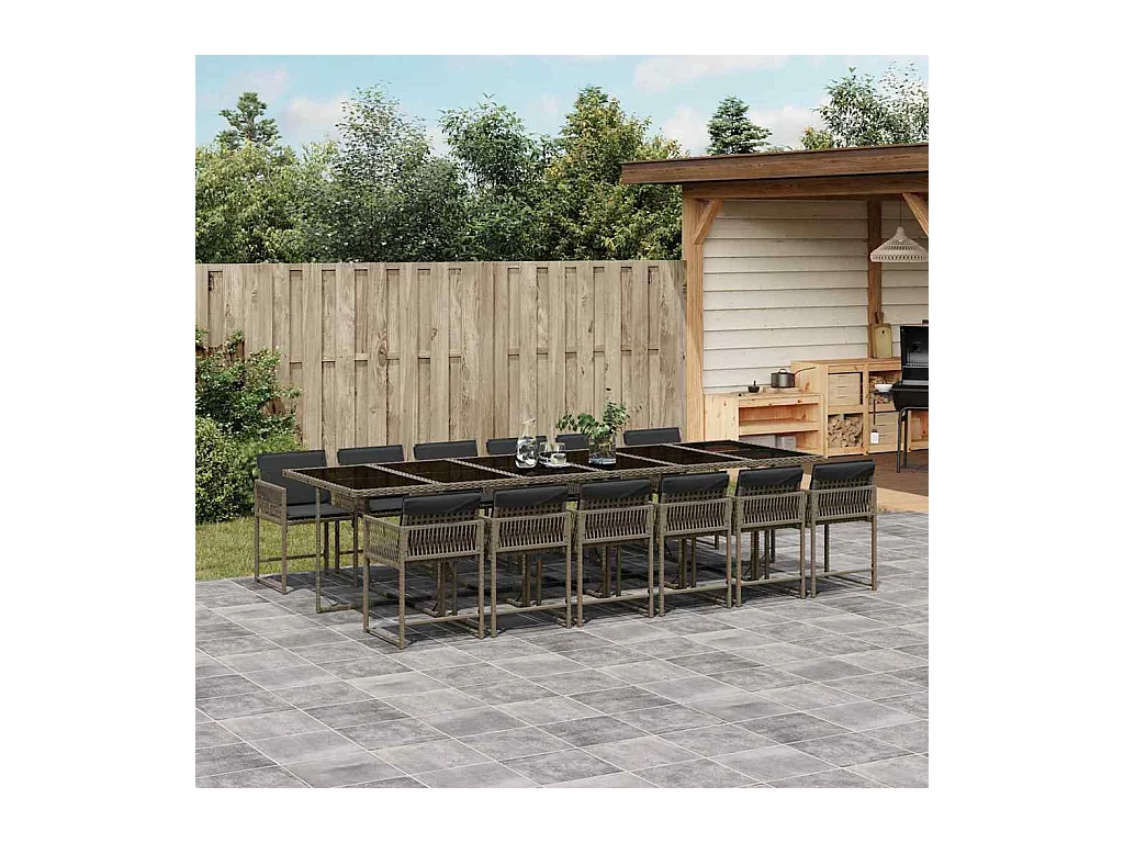 Sharif  Ensemble à manger de jardin coussins 13 pcs gris résine tressée