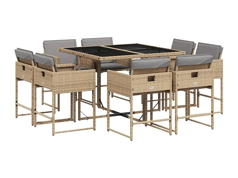 Heumen  Ensemble à manger de jardin et coussins 9 pcs mélange beige