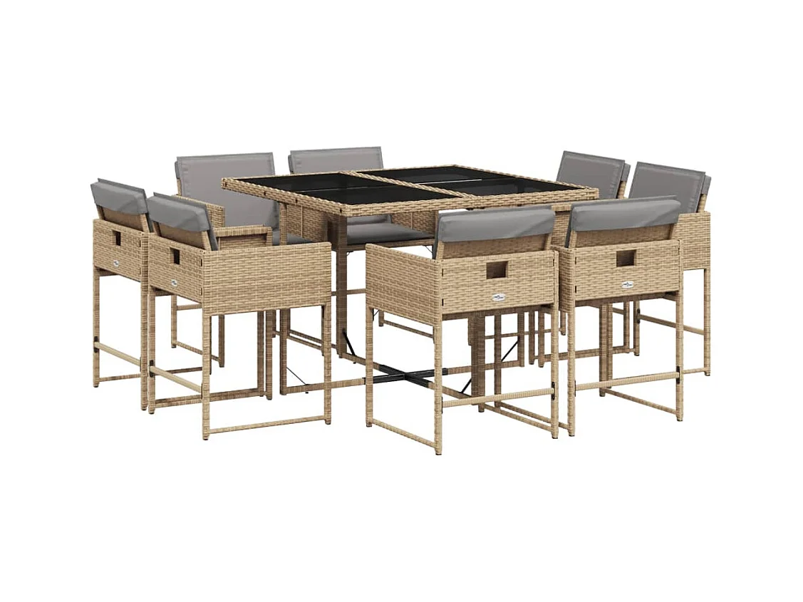 Heumen  9-delige Tuinset met kussens poly rattan gemengd beige