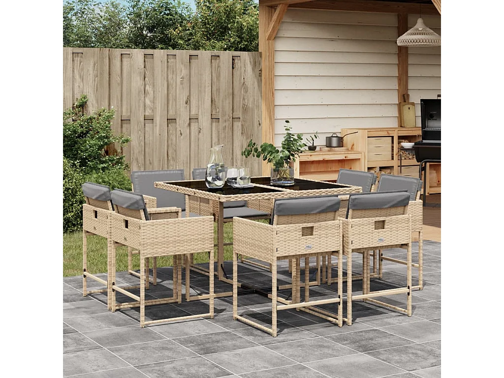 Heumen  Ensemble à manger de jardin et coussins 9 pcs mélange beige