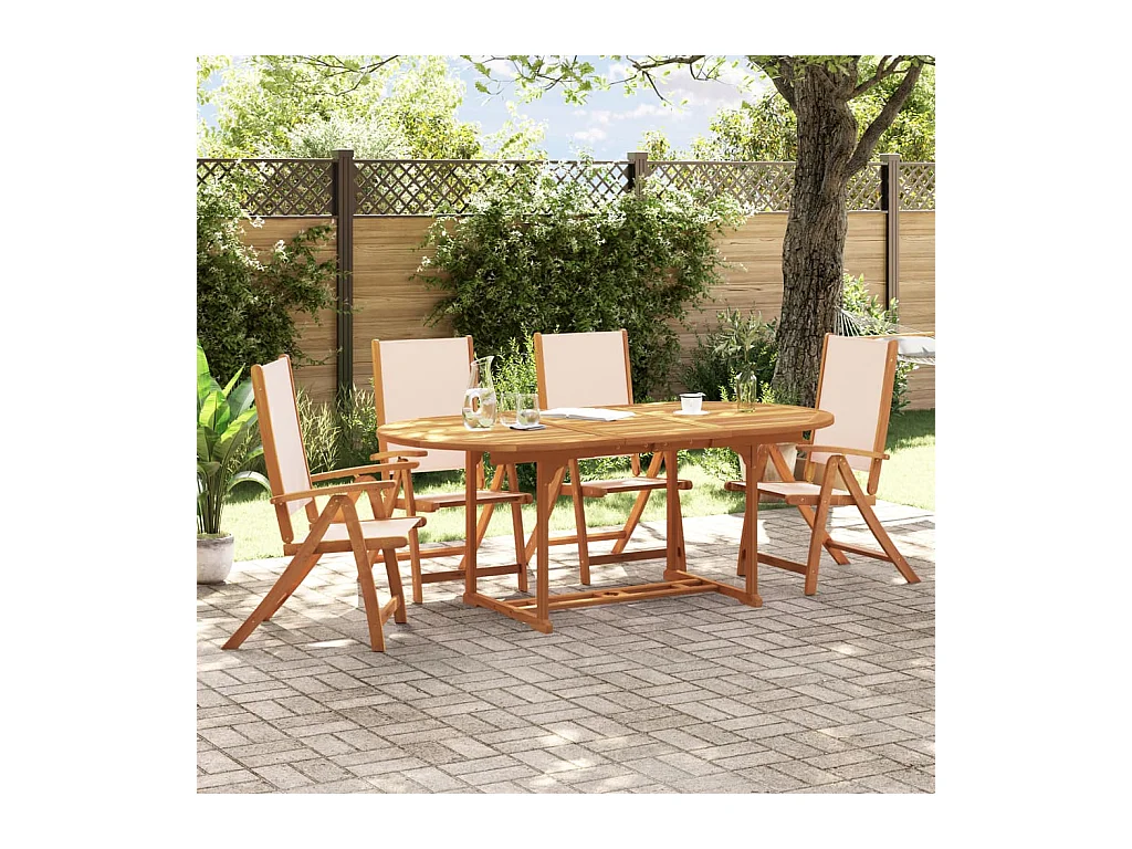 Yljo  Ensemble à manger de jardin 5pcs bois d'acacia solide textilène