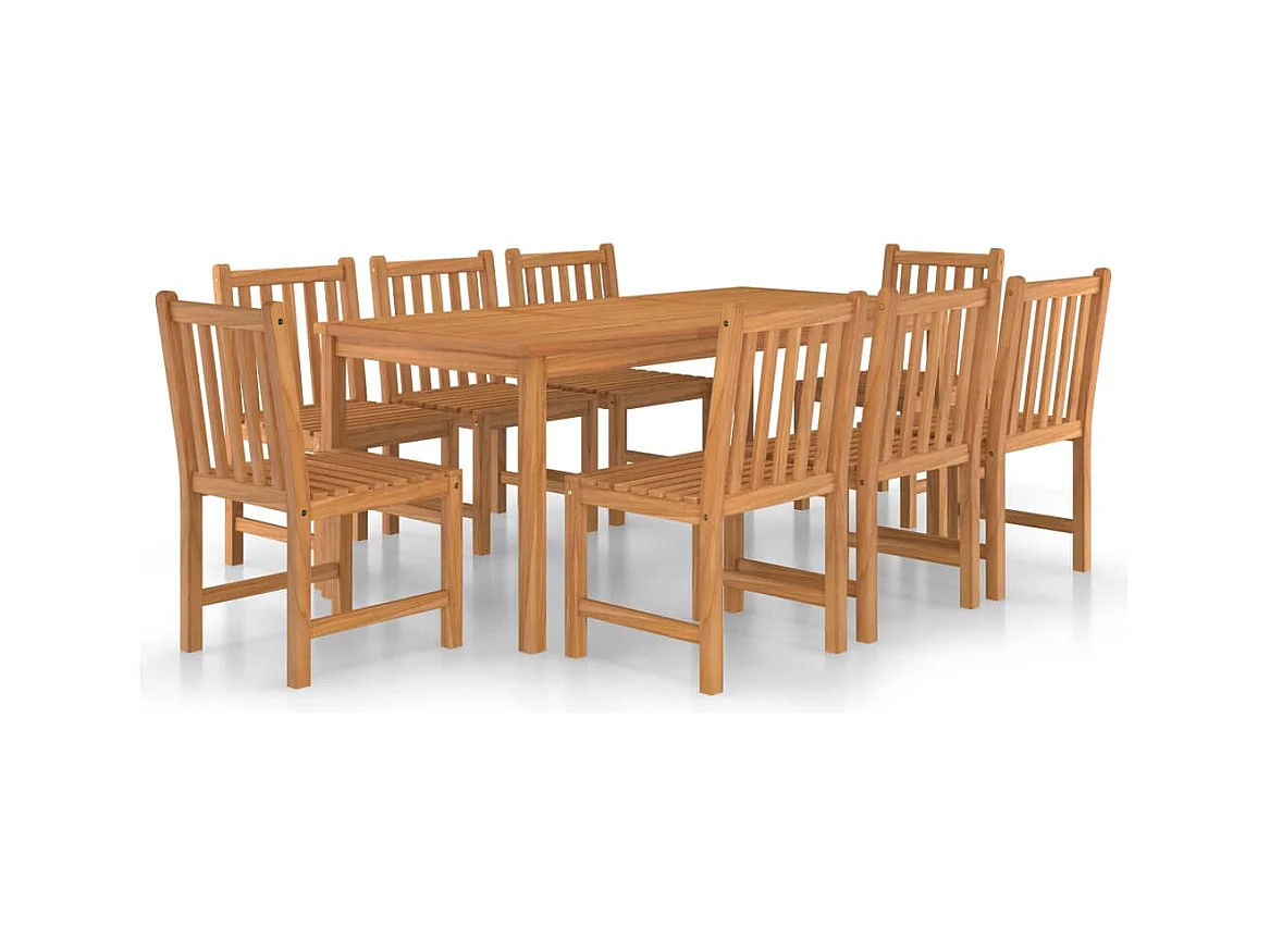 Reese  Conjunto de comedor de jardín de 9 piezas, 180 x 90 cm, madera maciza de teca