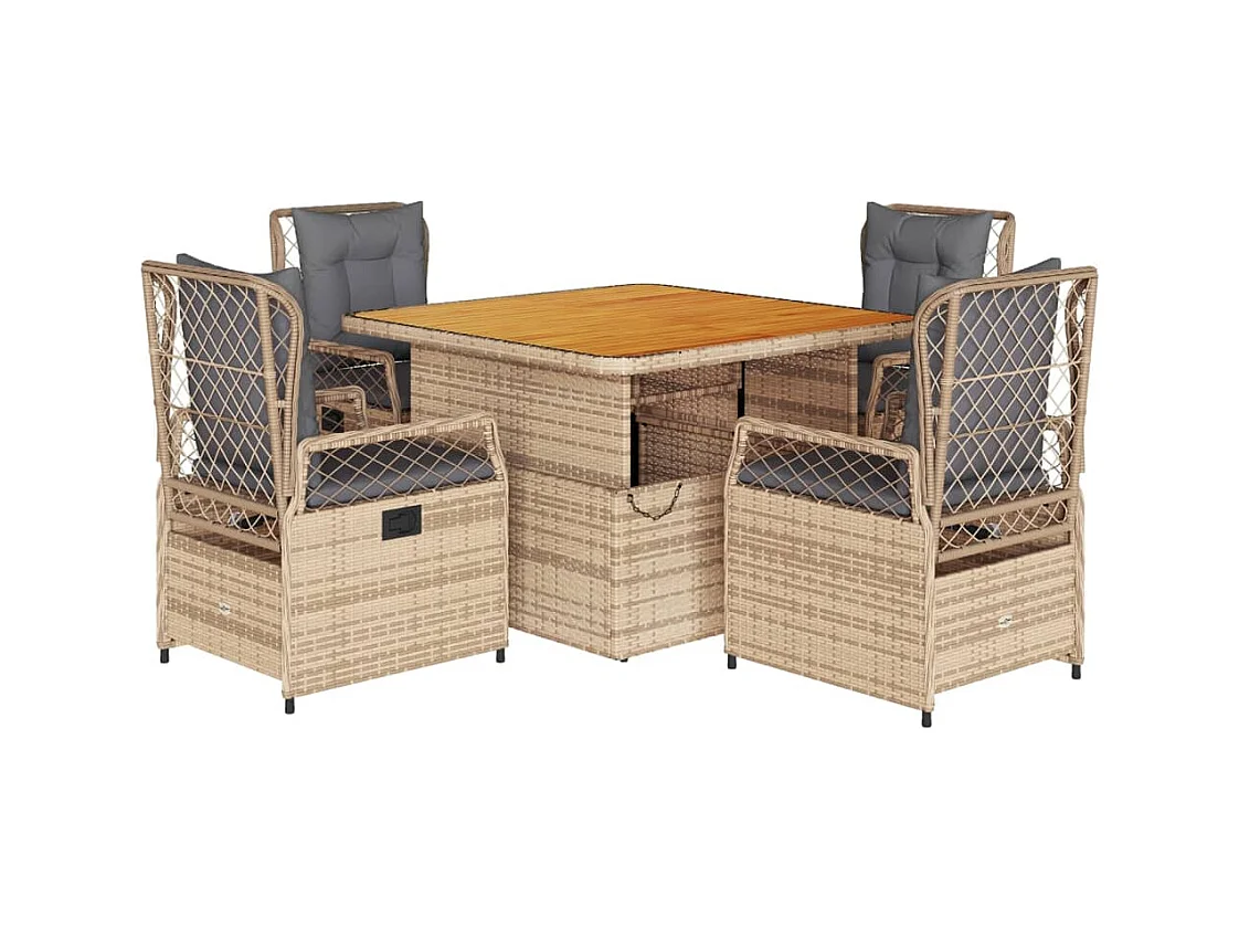 Ylva  5-delige Tuinset met kussens poly rattan beige