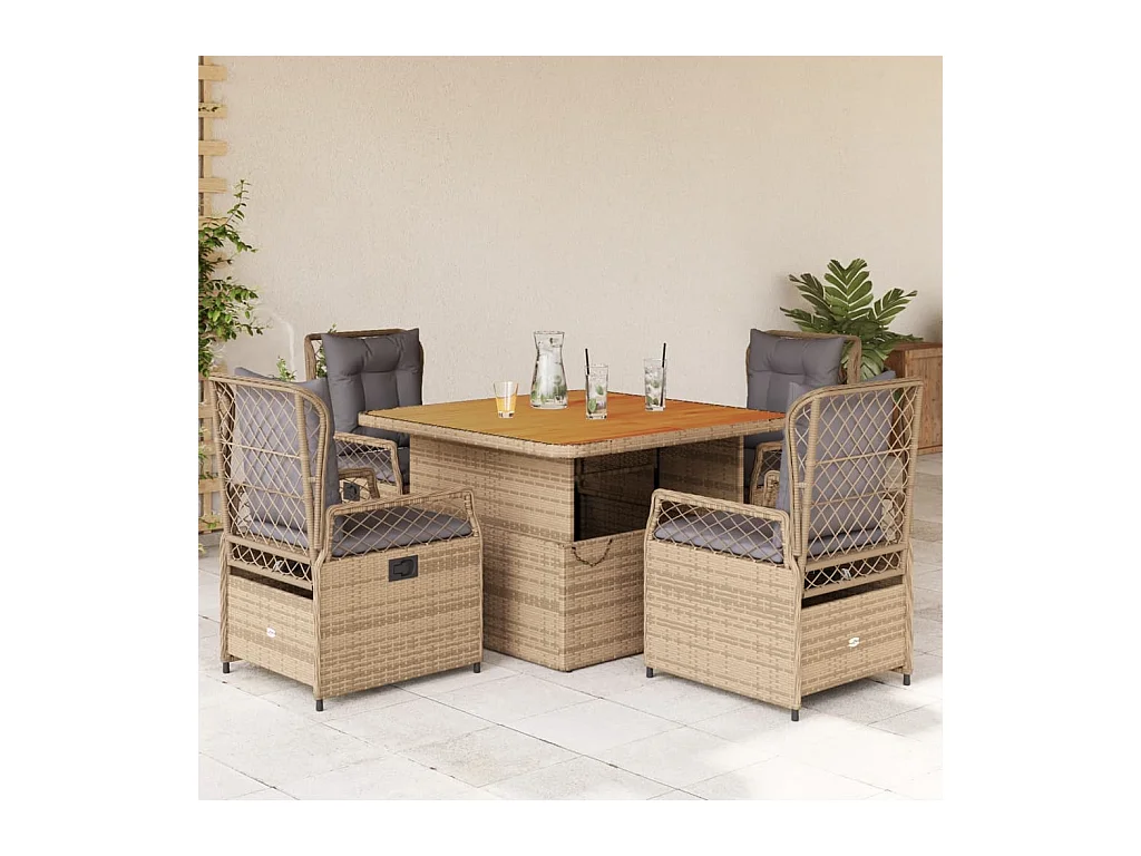 Ylva  5-delige Tuinset met kussens poly rattan beige