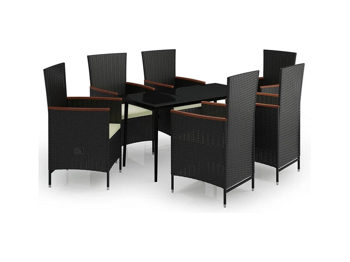 Zeldrik  Juego de comedor de jardín 7 piezas con cojines negro
