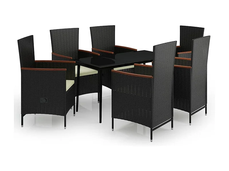 Zeldrik  Ensemble à manger de jardin avec coussins 7 pcs Noir