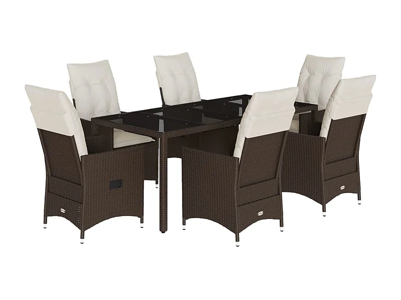 Alden  Set comedor de jardín 7 pzas con cojines ratán sintético marrón