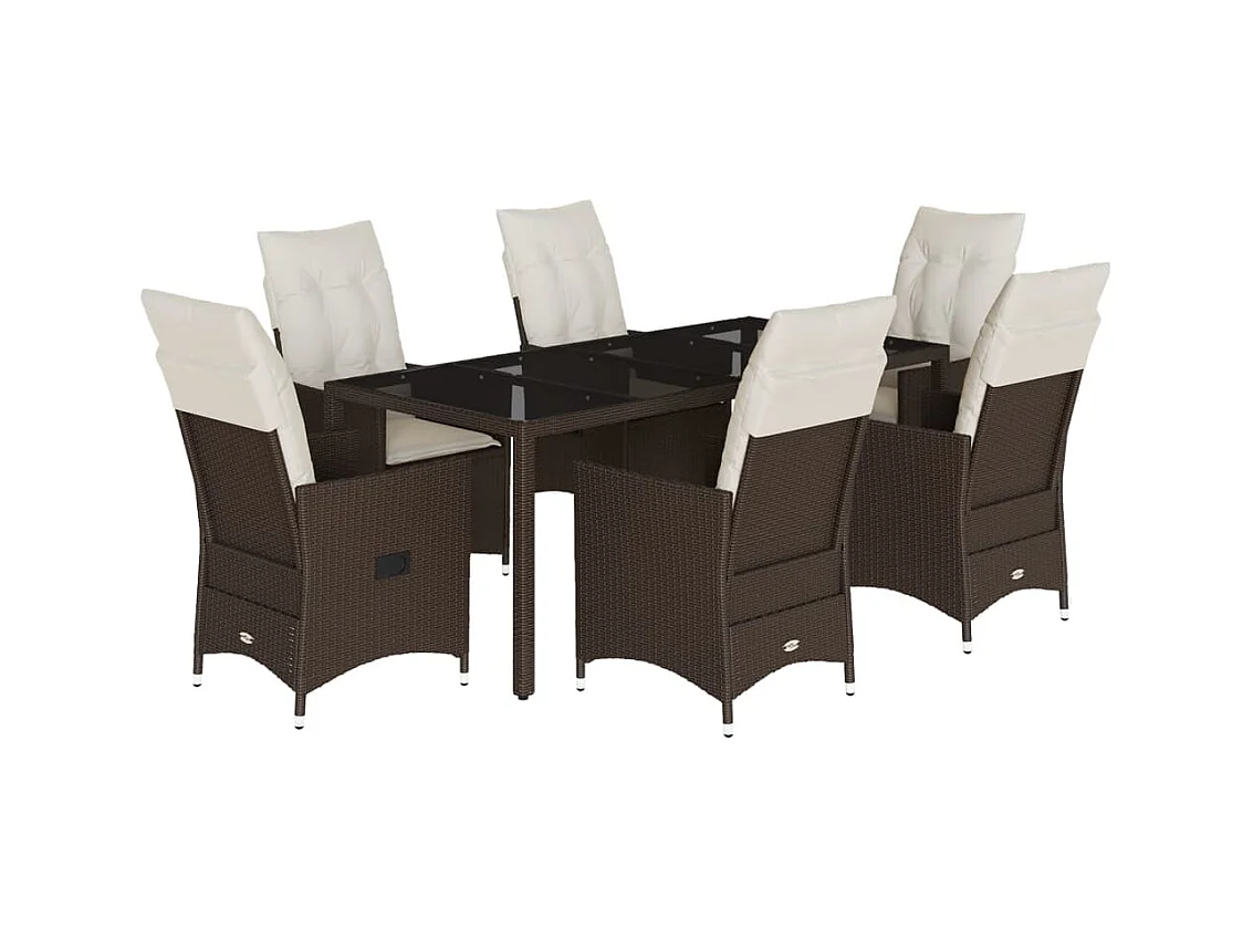 Alden  Set comedor de jardín 7 pzas con cojines ratán sintético marrón