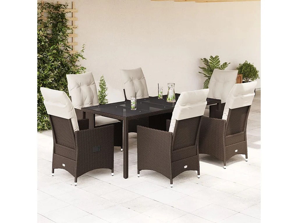 Alden  Ensemble à manger de jardin et coussins 7 pcs marron rotin