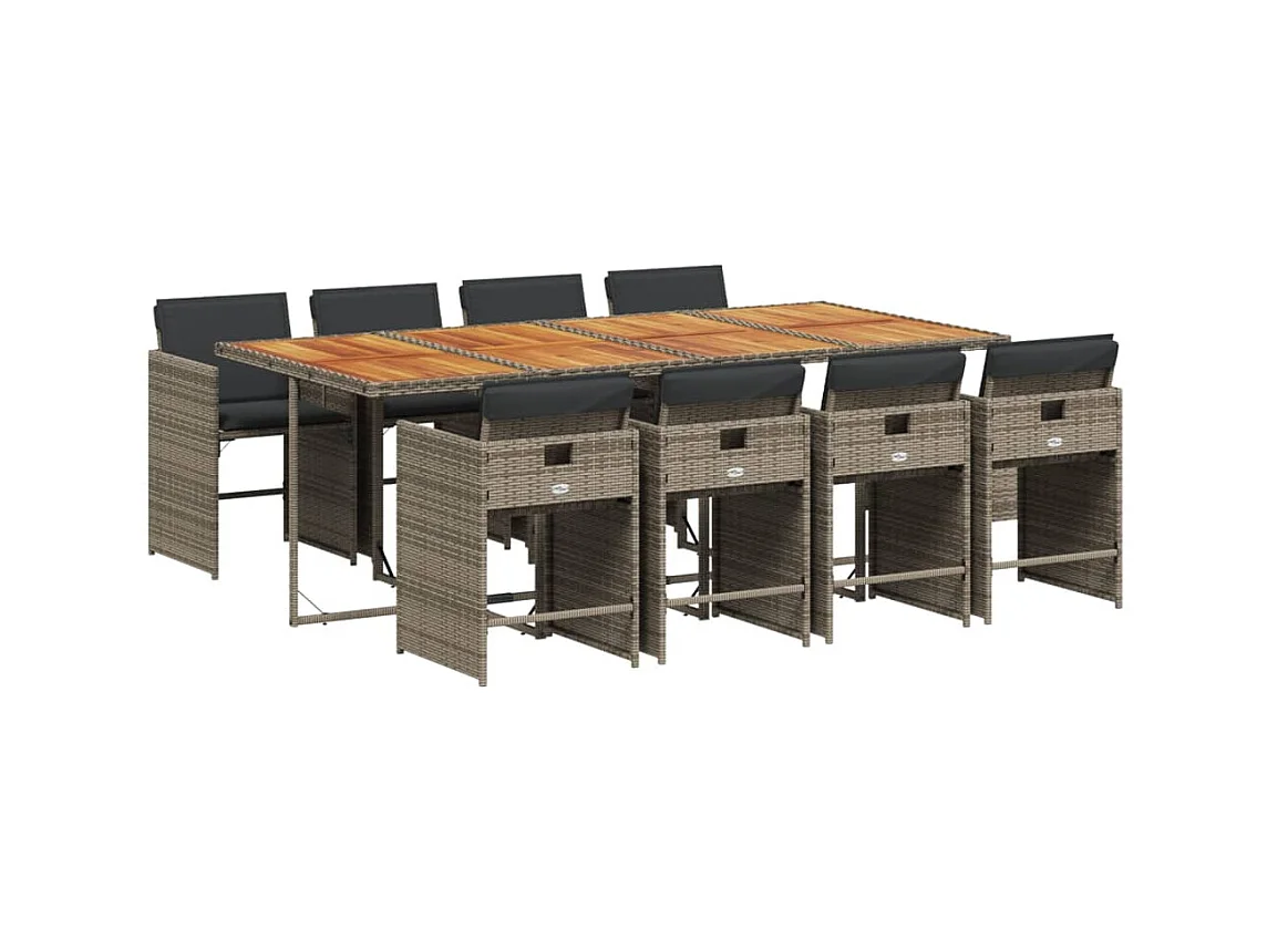 Zele  Set comedor jardín 9 pzas y cojines ratán sintético gris