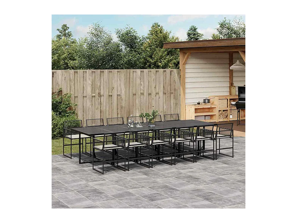 Robert-Luc  Ensemble à manger de jardin 13 pcs coussins noir résine tressée