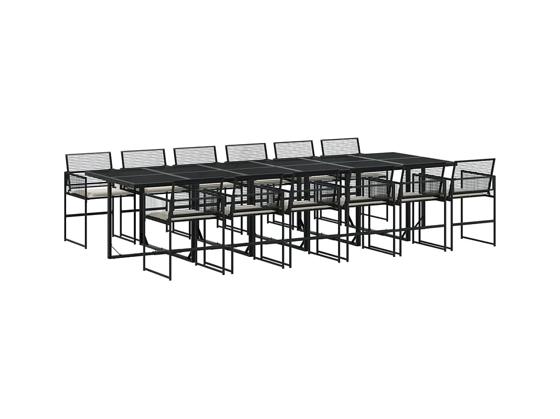 Robert-Luc  Set comedor de jardín con cojines 13 pzas ratán sintético negro